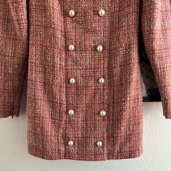 NWT Lovers and Friends Amira Tweed Wool Blend Pink Long Sleeve Mini Dress - Picture 5 of 12